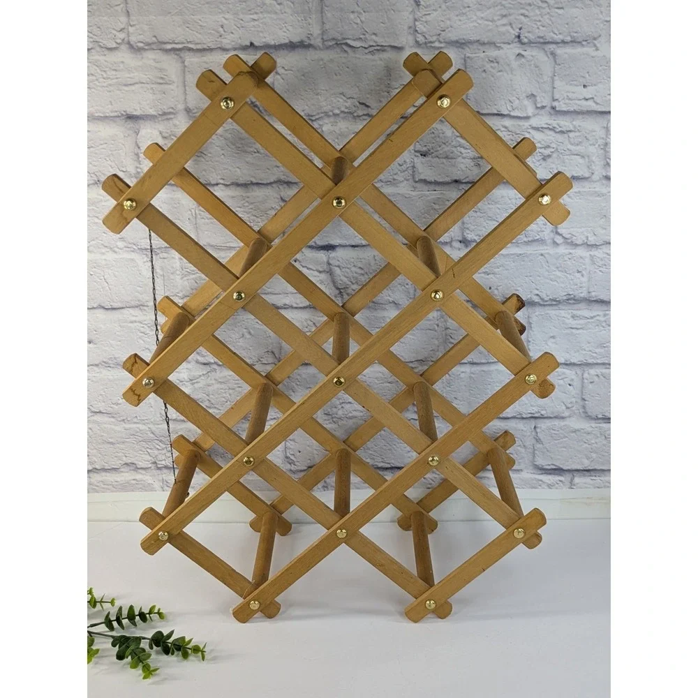 🥰VTG Wood Expandable Accordion Folding Rack Wall Hanger MCM‎ CottageCore Wine